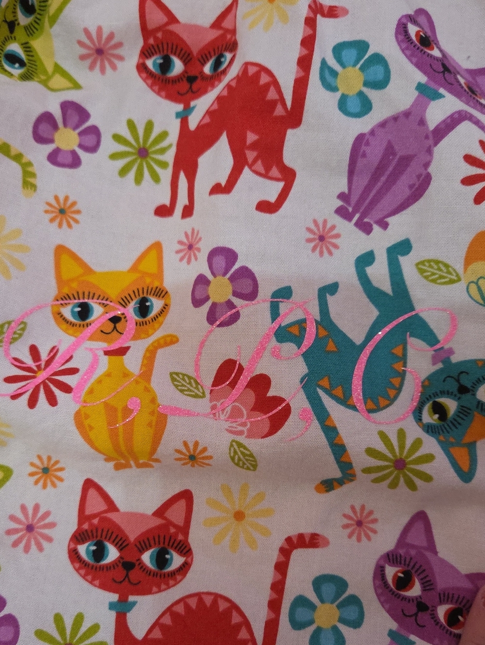 Girls Pink Cat Print Drawstring Bag with Colorful Kittens - Picture 4 of 4